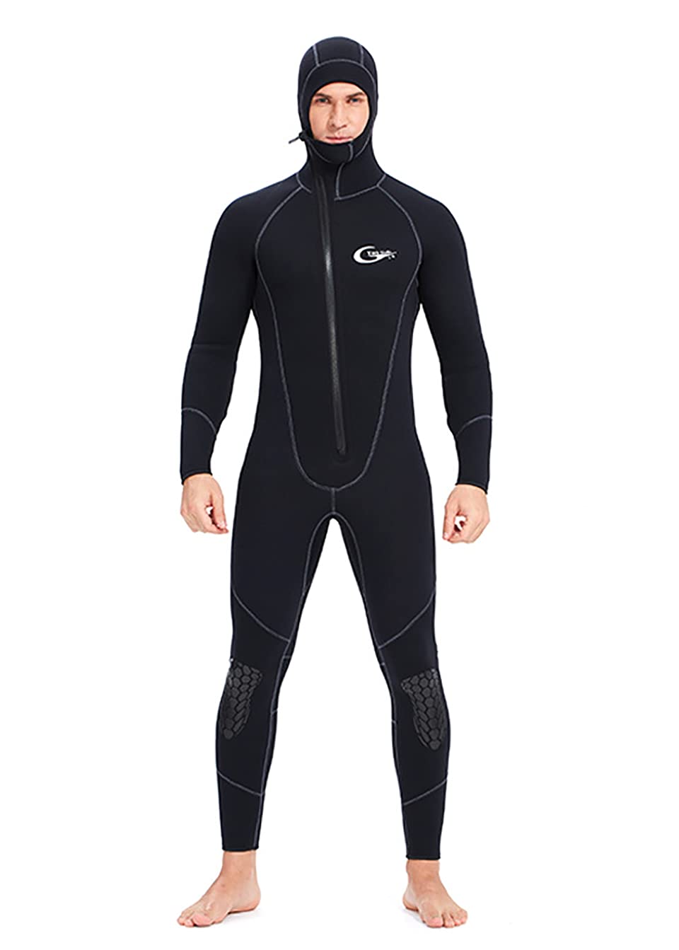 5MM Neoprene Full Body Wetsuit for Men - Front Zip One Piece Long Sleeve Diving Suit for Scuba Diving, Surfing, Snorkeling & Swimming | Cold Water Protection & Comfortable Fit