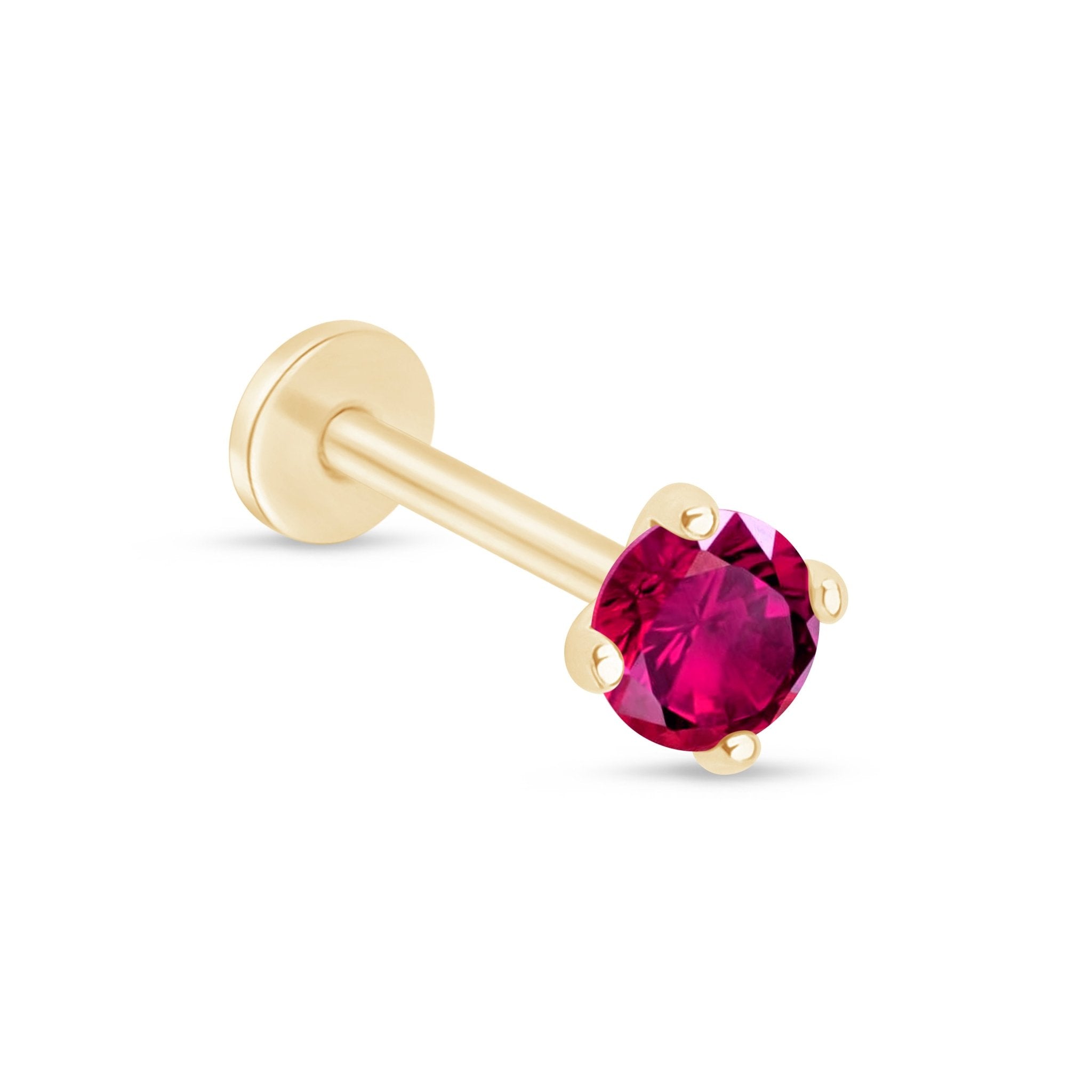 14K Solid Yellow Gold Ruby Cartilage Flat Back Stud Earrings - Perfect for Everyday Wear, Gifts & Special Occasions