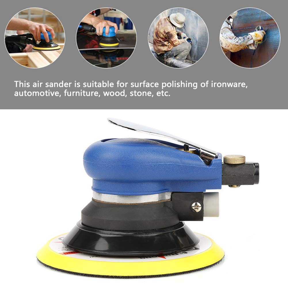 6 Inch Low Noise Pneumatic Random Orbital Sander - 5/6 Inch Wood & Metal Polishing Sander with Low Air Consumption - Perfect for Woodworking, Metal Finishing & DIY Projects