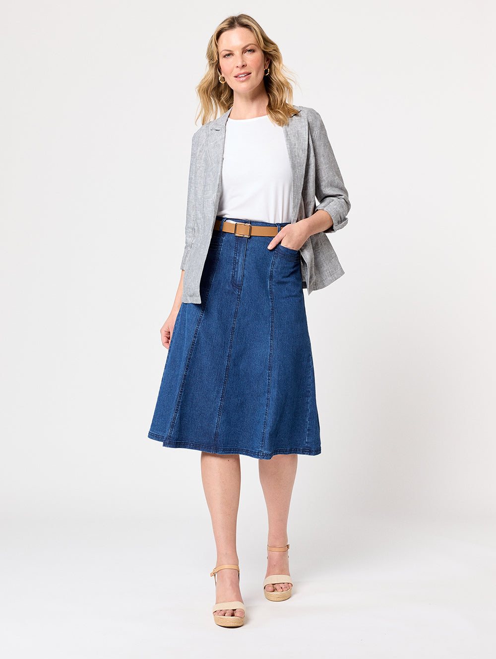 Vintage Heritage Denim Skirt for Women - High Waisted A-Line Denim Skirt with Pockets | Casual Outfit, Boho Style, Spring Summer Fashion