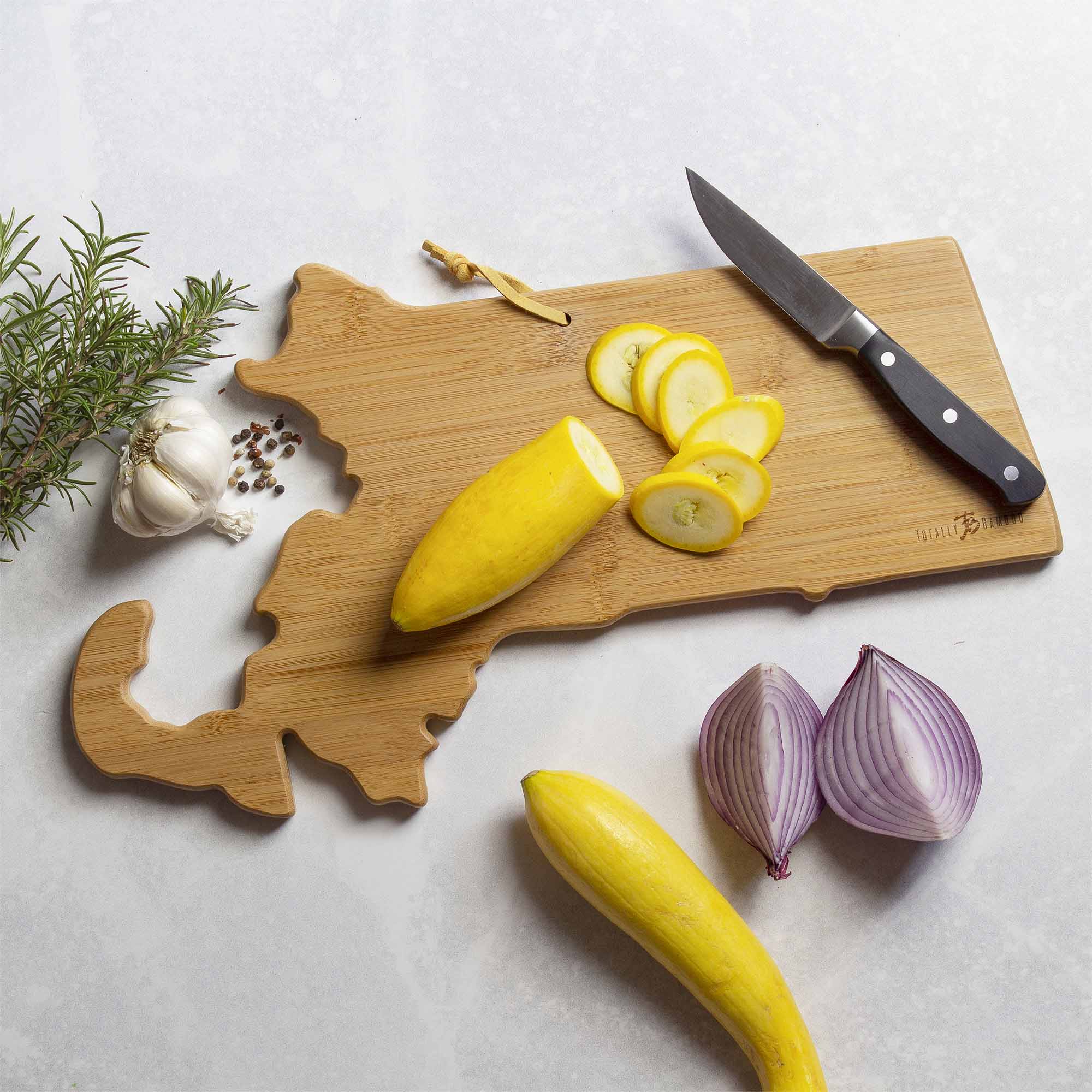 Premium Massachusetts-Themed Wooden Cutting Board with Fish Kiss™ Artwork - Perfect for Kitchen Decor, Gift Giving & Home Use