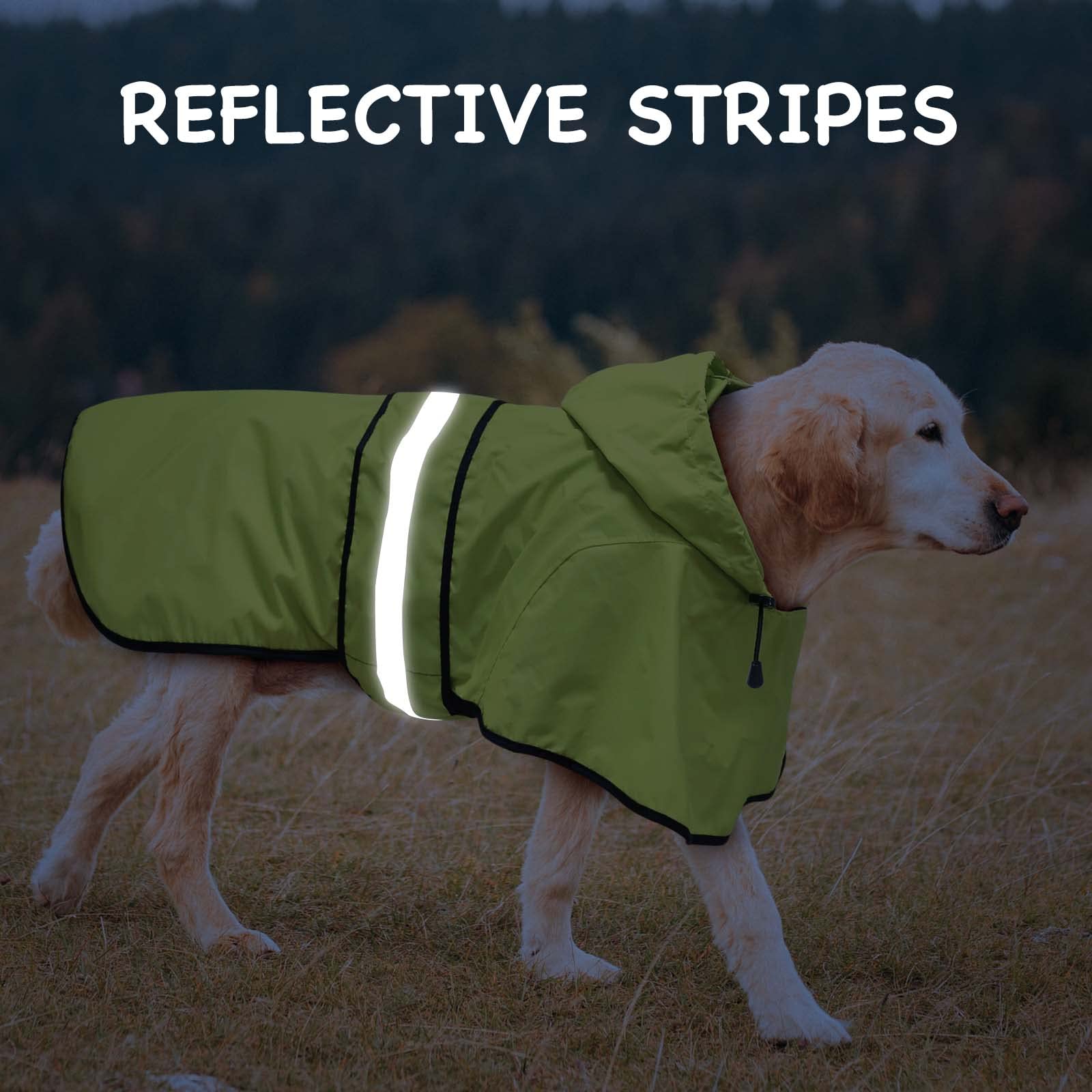 Reflective Dog Raincoat - Waterproof Hooded Jacket for Small to Large Dogs (Green) - Perfect for Outdoor Walks