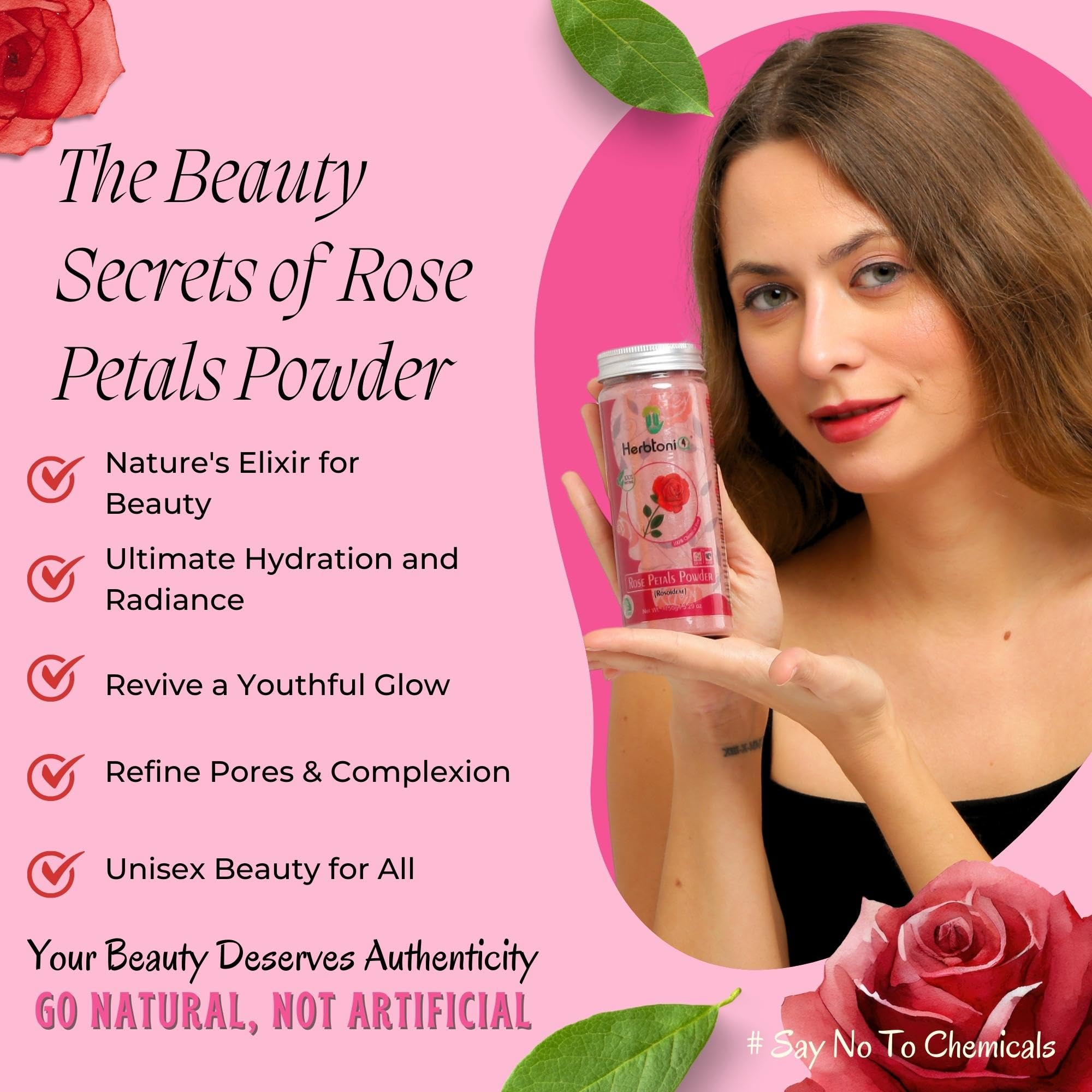 HerbtoniQ 100% Natural Organic Skincare Set - Rose Petals Powder, Aloe Vera Leaves Powder, Orange Peel Powder, Neem Leaf Powder (150g Each, Total 600g) for DIY Face Masks, Hair Treatments & Natural Beauty Care