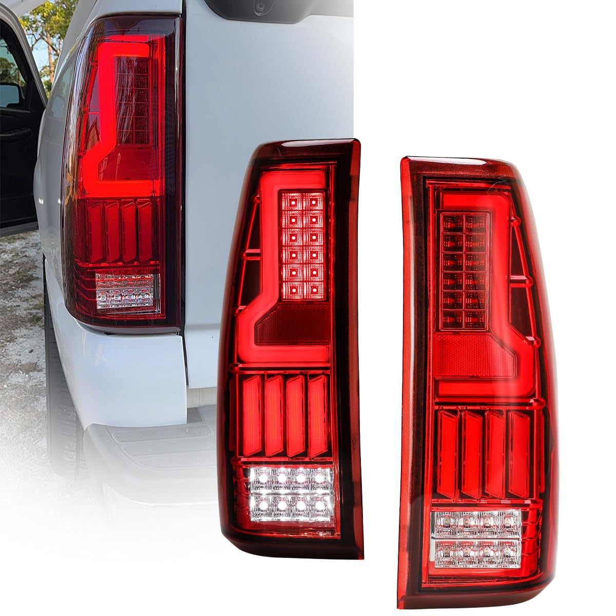 Nixon Offroad LED Tail Lights for Chevy Silverado 1500 2500 3500 1999-2006 & GMC Sierra 1500 2500 3500 1999-2002 - Chrome/Red Rear Lamps Assembly - Durable & Bright Replacement for Enhanced Night Visibility - Perfect for Off-Roading, Truck Upgrades & Night Driving