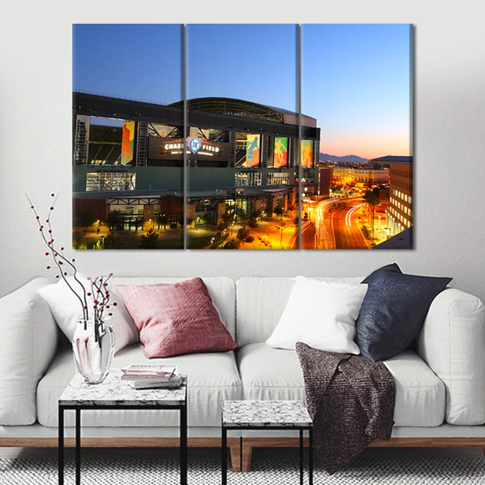Phoenix Arizona Landscape Canvas Prints - 3 Panels Baseball Stadium Painting, Chase Field Wall Art, Sports Picture for Living Room, Bedroom, Kitchen, Office - Framed Ready to Hang (60