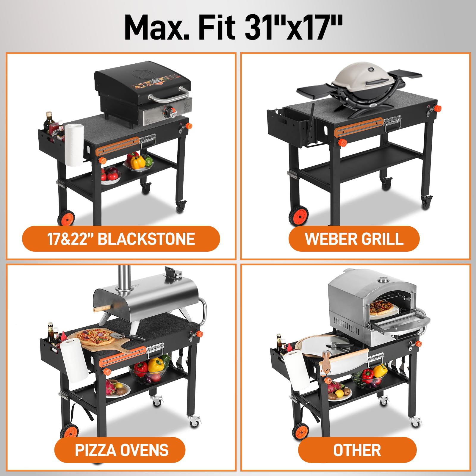 Portable Universal Grill Table Stand - Heavy Duty Camping Folding Table with Storage Caddy | Outdoor Cooking Station for Ninja Grill, Blackstone Griddle, Pizza Oven | Perfect for Backyard BBQs, Tailgating & Camping Trips