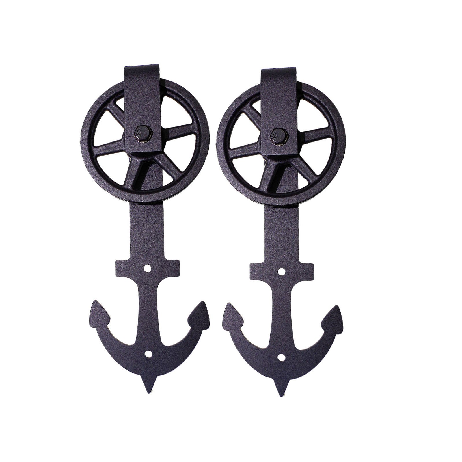 LWZH Sliding Barn Door Hardware Kit - Heavy Duty Rollers & Hangers for Single Interior Doors (Black Anchor Design with Large Wheels) - No Track Included | Perfect for Farmhouse, Rustic & Modern Home Decor