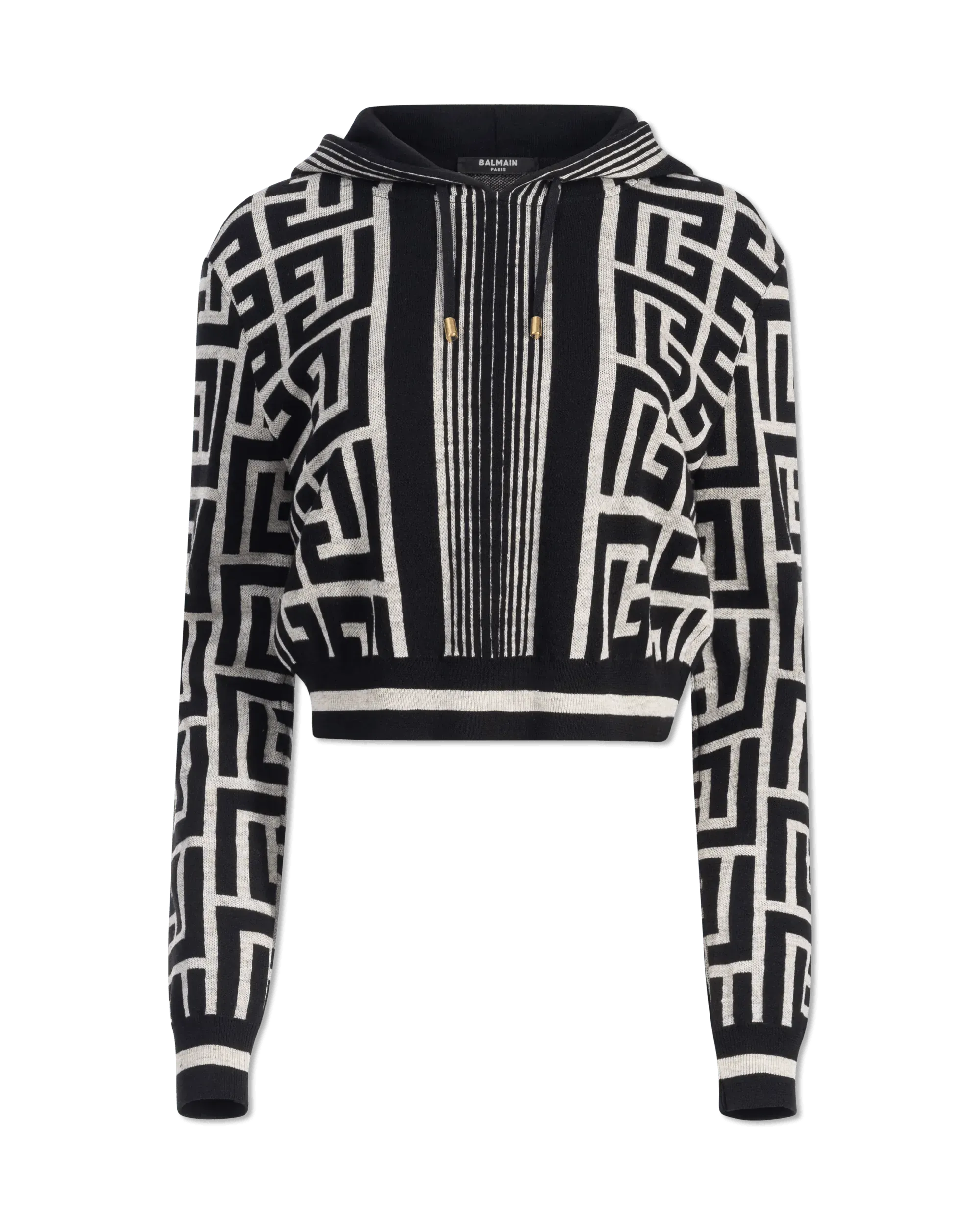 Maxi Monogram Cropped Knit Hoodie for Women - Stylish Oversized Pullover Sweatshirt for Casual Wear, Street Fashion & Loungewear