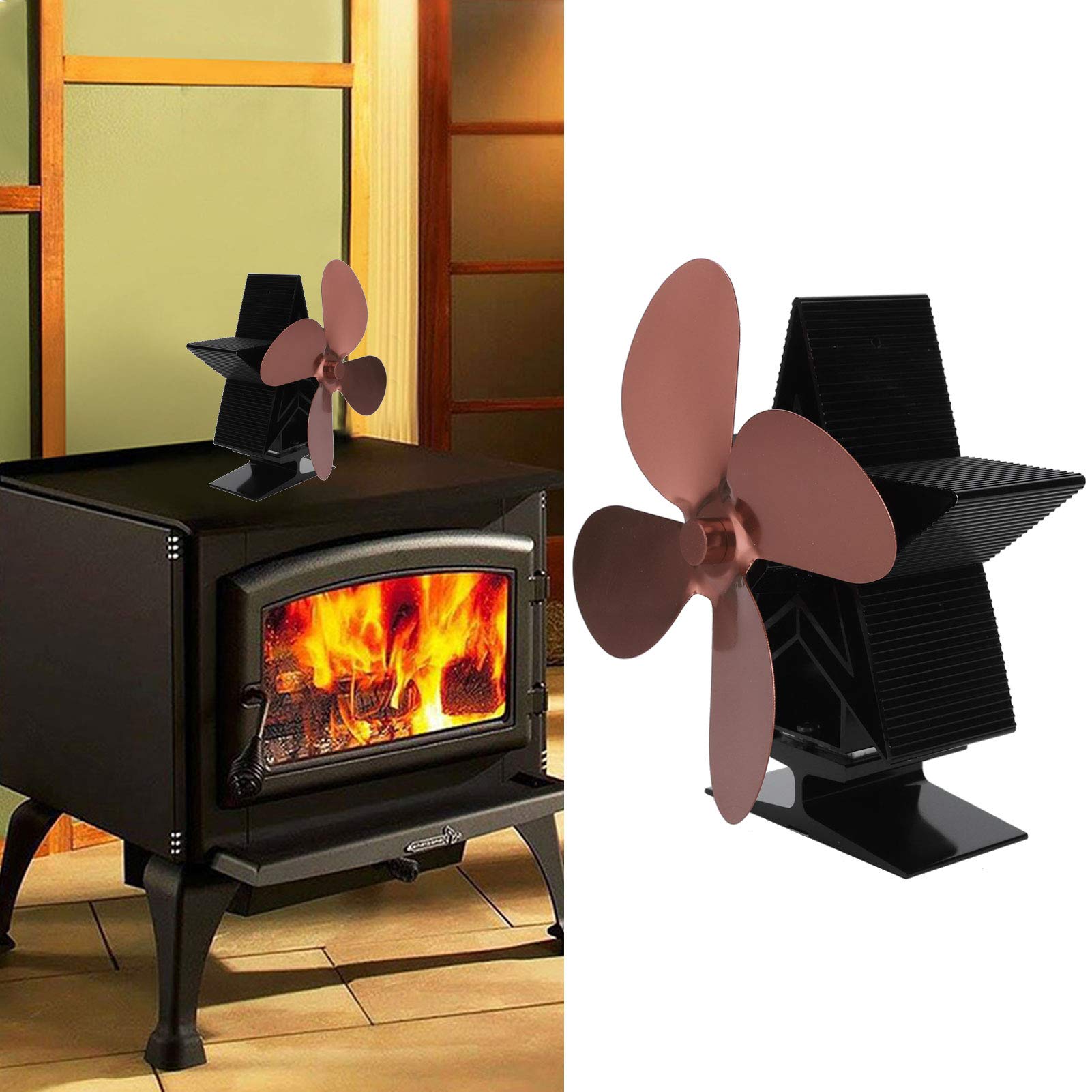 Red Fireplace Heat Fan - 4 Blade Thermal Fan for Wood & Log Fireplaces (Bronze) - Efficient & User-Friendly Design for Cozy Home Heating