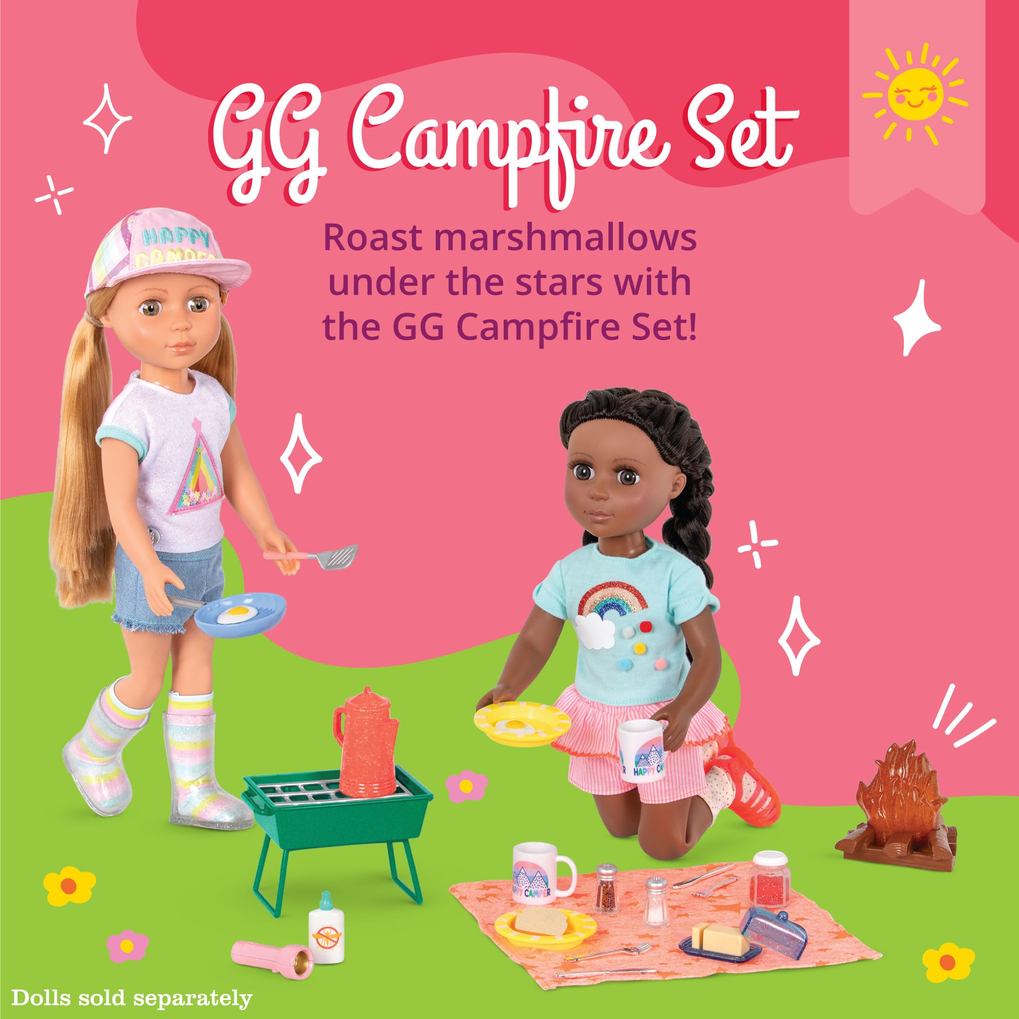 Glitter Girls Campfire & Portable BBQ Grill Playset with Marshmallows, Toasting Sticks & Play Food - 14-inch Doll Accessories for Kids Ages 3+ - Perfect for Indoor/Outdoor Pretend Play, Birthday Gifts & Role-Playing Games