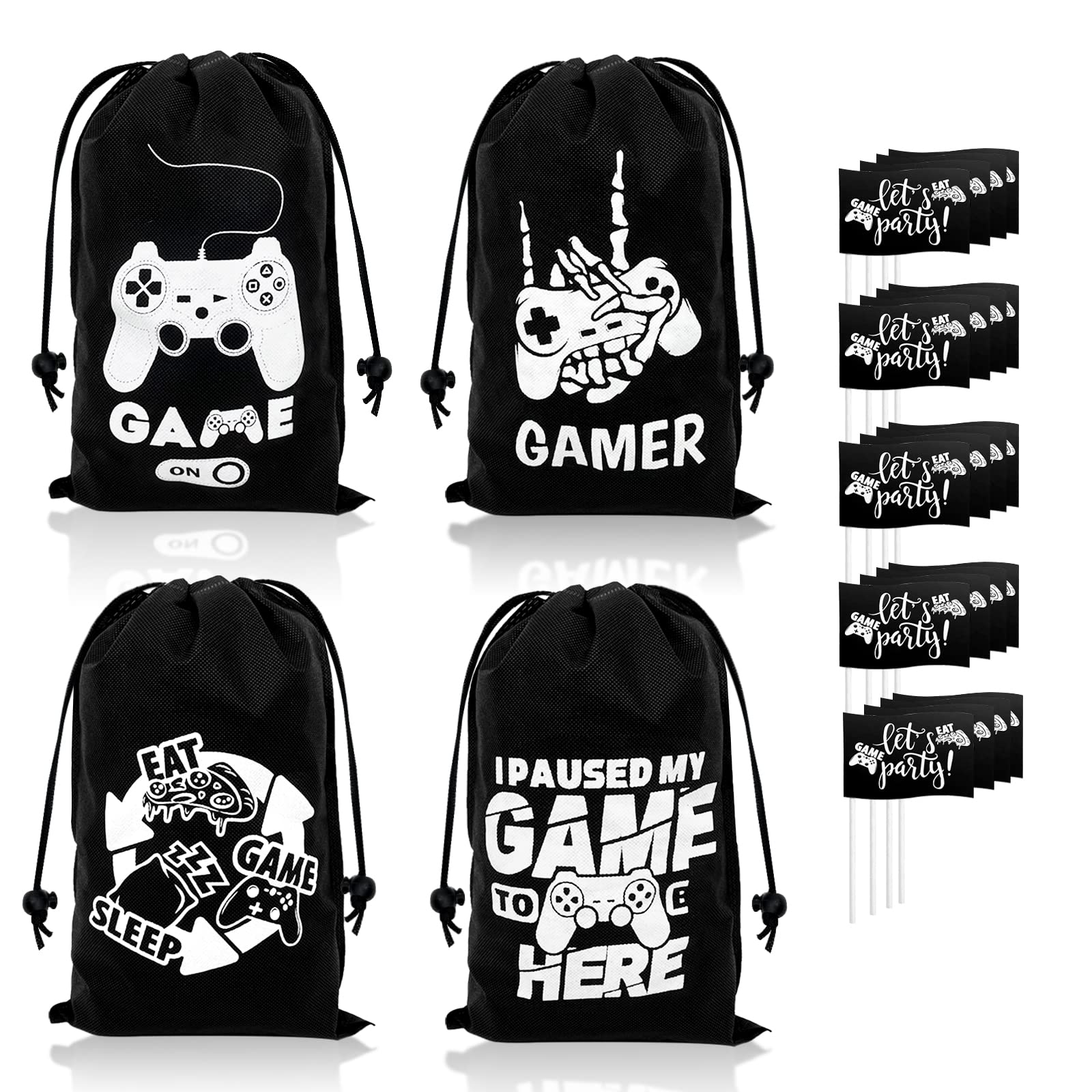 28-Piece Video Game Party Favors Set - Drawstring Bags & Cupcake Toppers for Kids Gaming Birthday Party Decorations | Perfect for Boys Game Themed Parties, Birthday Supplies & Gaming Celebrations