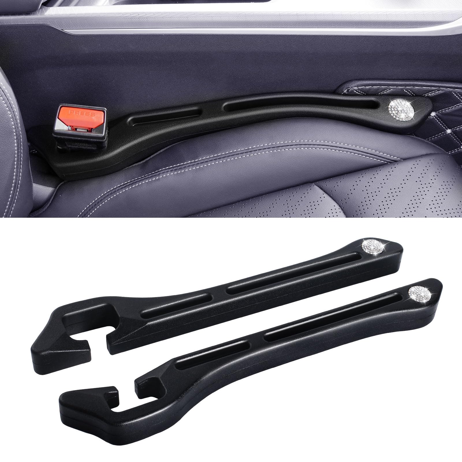 2PCS Black Car Seat Gap Filler Organizer - Prevent Phone & Keys from Falling, Essential Car Accessories for Storage & Organization - Perfect for Sedans, SUVs and Trucks