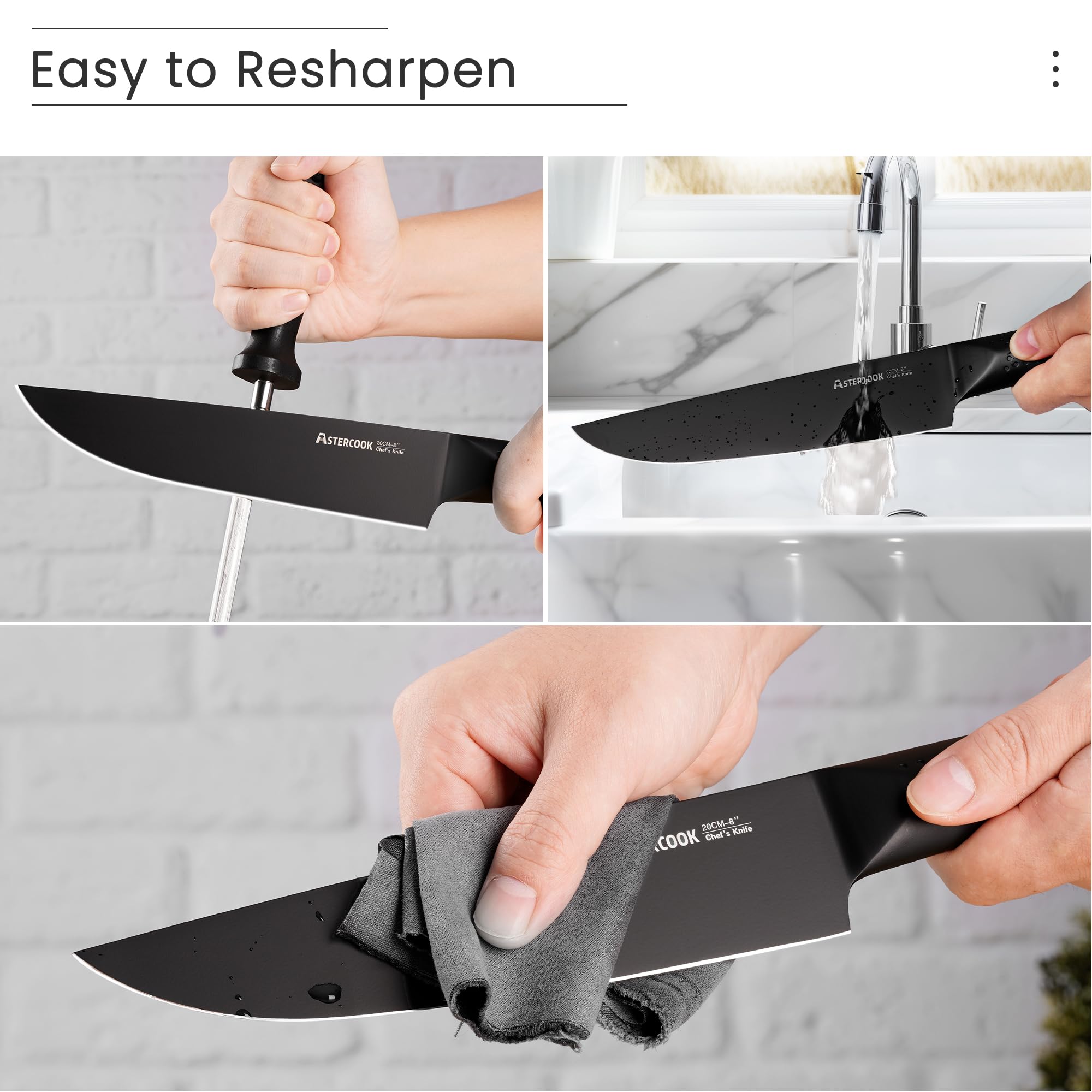 Astercook 21-Piece German Stainless Steel Chef Knife Set with Wooden Block - Professional Kitchen Knives for Cooking, Slicing & Chopping - Dishwasher Safe Black Knife Set for Home Chefs & Culinary Enthusiasts