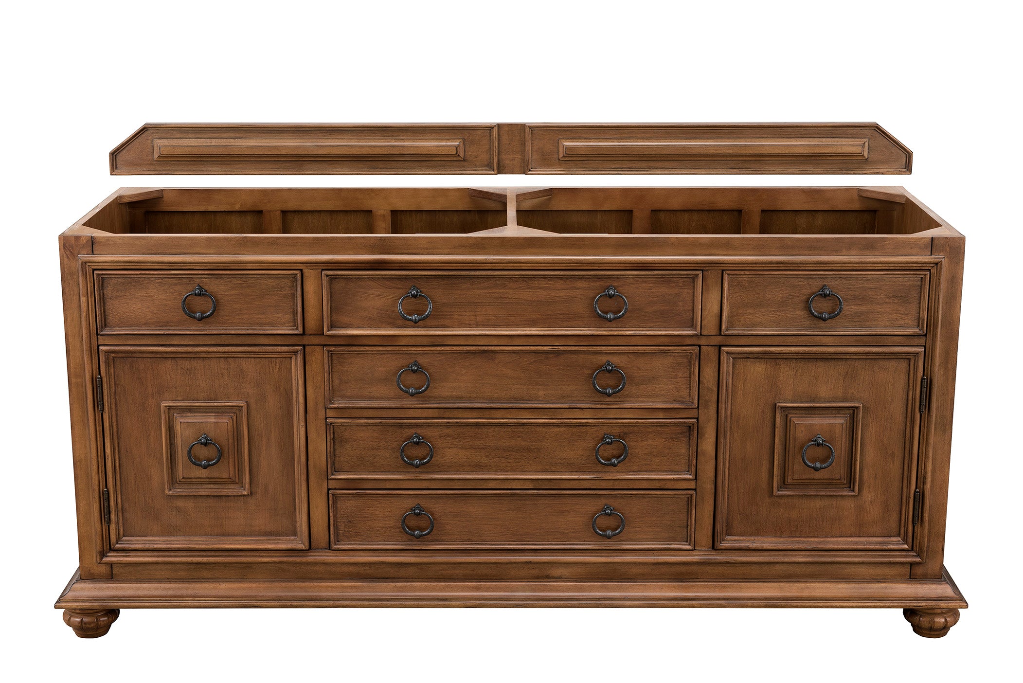 Mykonos 72 Inch Double Vanity Bathroom Cabinet with 3CM Grey Expo Quartz Top in Cinnamon Finish - Perfect for Modern Master Bathrooms & Guest Suites