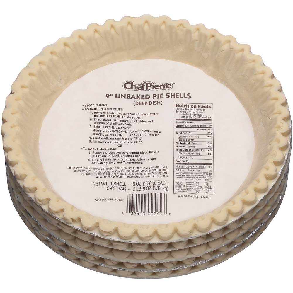 Sara Lee Chef Pierre 9-Inch Unbaked Lard Shortening Pie Shells - Pack of 20 | Perfect for Homemade Pies, Quiches, and Holiday Baking