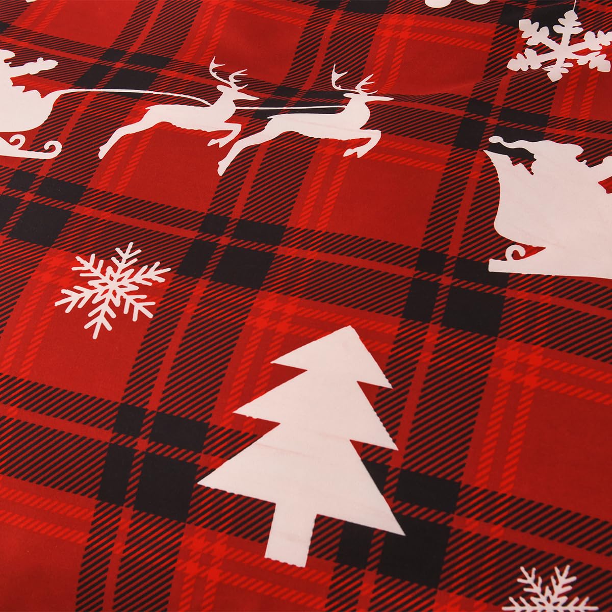Christmas Duvet Cover Set Twin Size - Holiday Tree Snowflake & Plaid Check Print Comforter Cover | Cozy Bedding for Winter, Xmas Decor & New Year Gifts