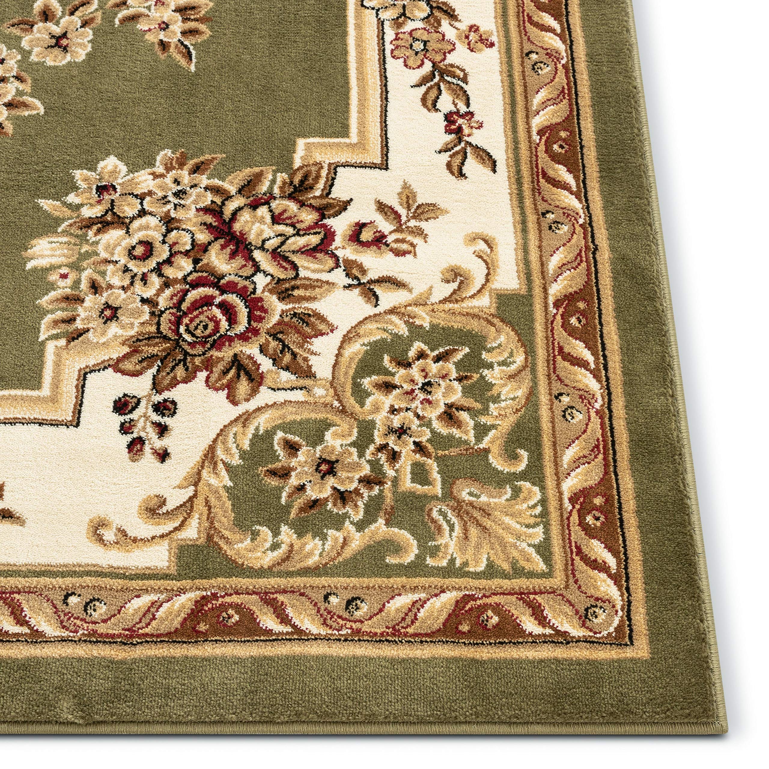 Well Woven Timeless Collection Le Petit Palais Green 3x12 Runner - Luxurious Traditional French Medallion Oriental Area Rug - Easy to Clean & Durable - Perfect for Living Room, Bedroom, Dining Room, Hallway & Entryway Decor