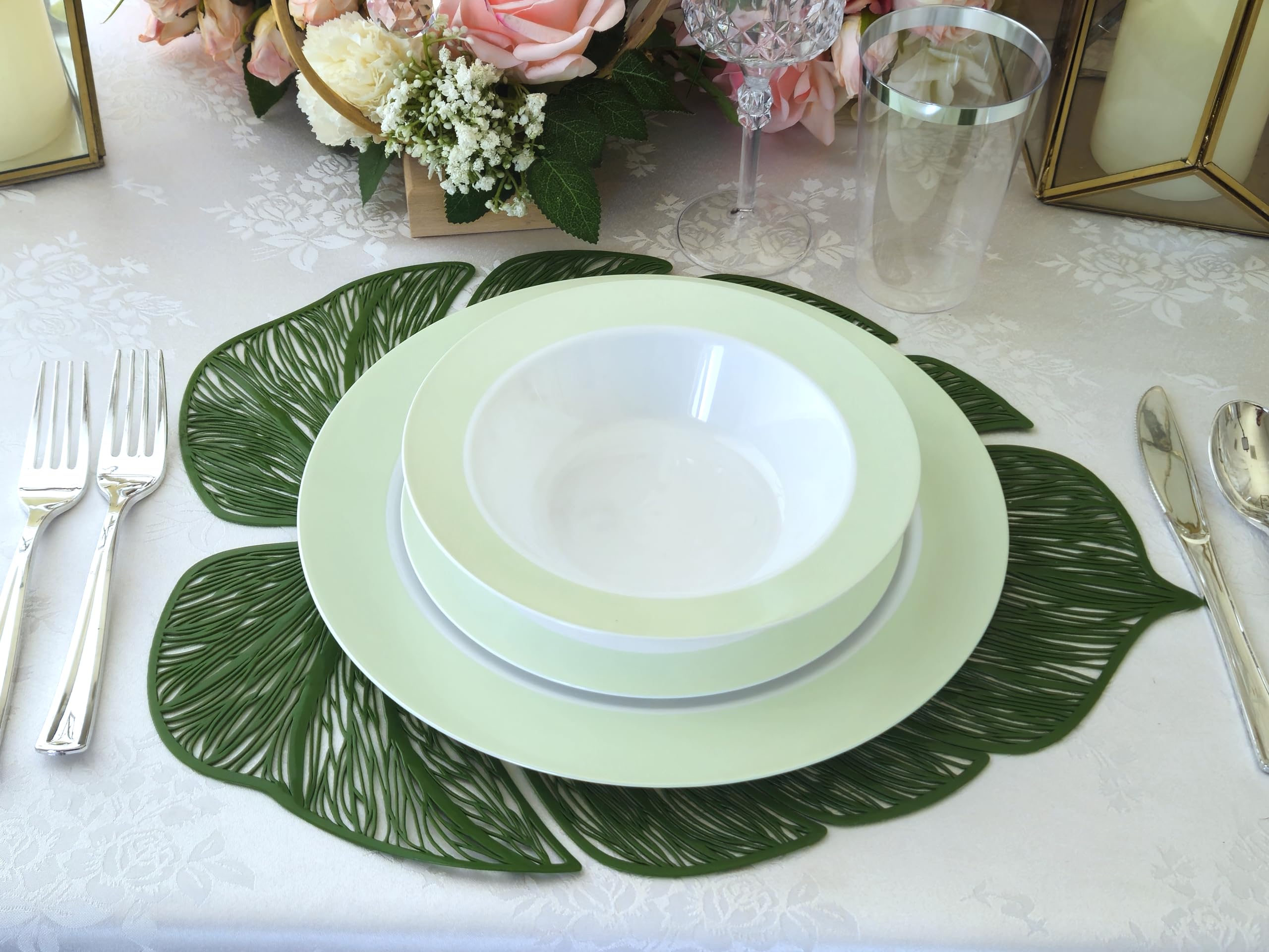120-Piece Pressed Vinyl Placemats Set - Elegant Wedding & Event Table Decor in Garden Green | Perfect for Dining Tables, Party Centerpieces & Home Decor