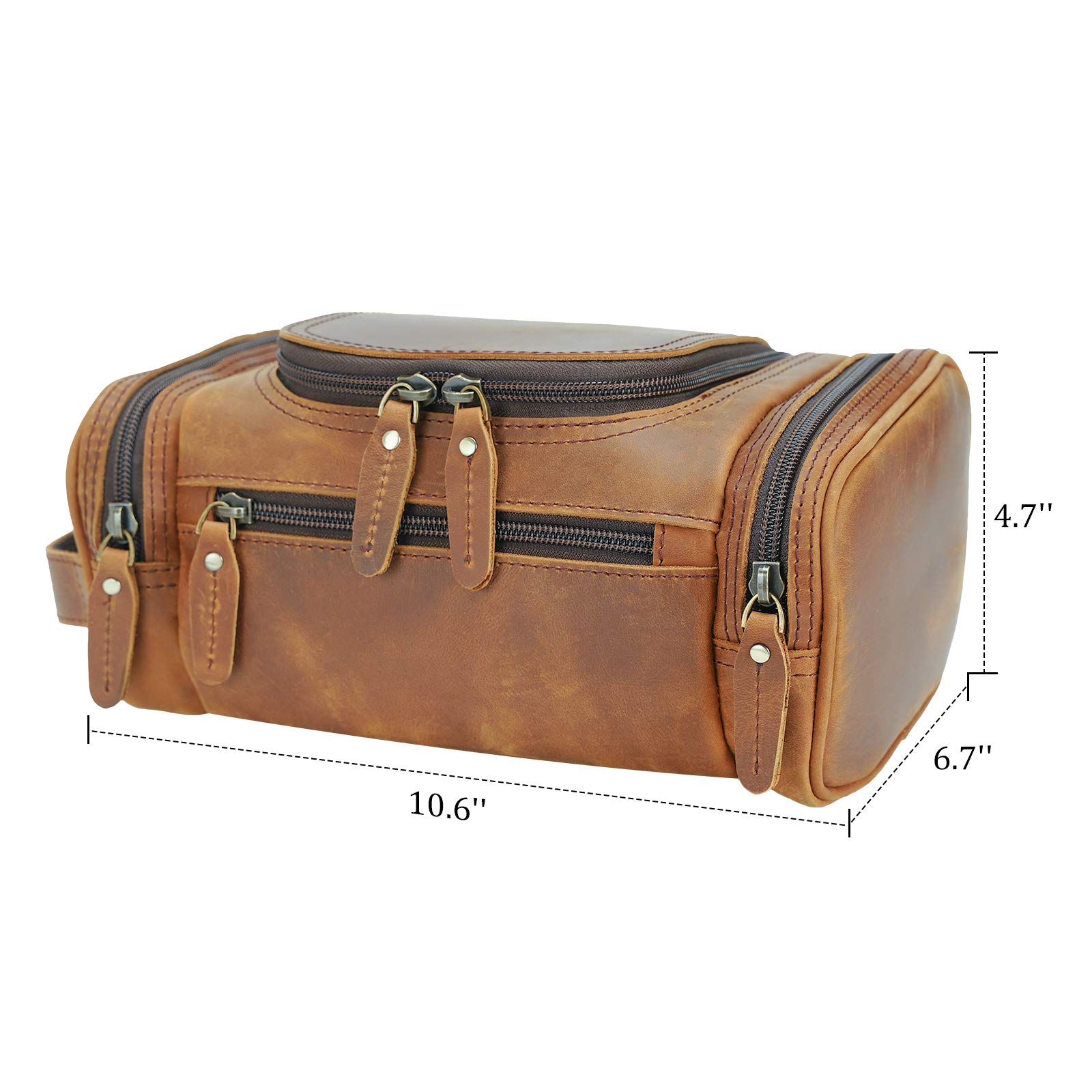 Premium Full Grain Leather Toiletry Bag for Men - Travel Shaving Kit & Dopp Kit with YKK Zippers - Ideal for Business Trips, Gym & Vacation Essentials Organization