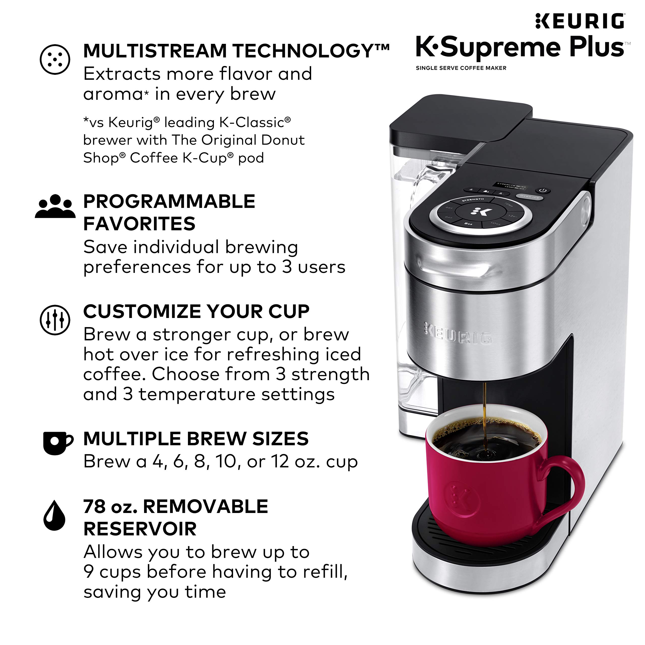 Keurig K-Supreme Plus Single Serve Coffee Maker with 40 K-Cup Pods - Caribou Coffee Favorites Variety Pack for Home & Office Use - Fast Brewing, Multi-Stream Technology, 5 Cup Sizes