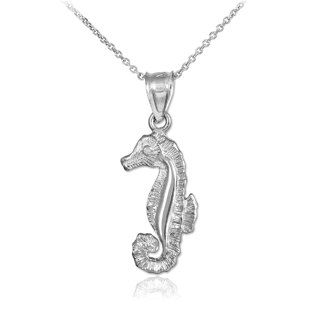 14K White Gold Seahorse Charm Pendant Necklace for Women - Dainty Sea Horse Jewelry Gift for Beach Lovers, Mermaid Theme & Ocean Inspired Fashion Accessories