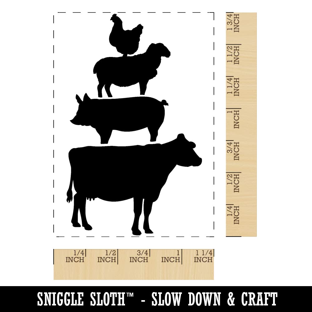Small 1.7 Inch Rectangle Rubber Stamp Set - Farm Animal Collection (Chicken, Sheep, Pig, Cow) for DIY Crafting, Scrapbooking & Card Making - Perfect for Kids' Activities, Home Decor & Gift Wrapping