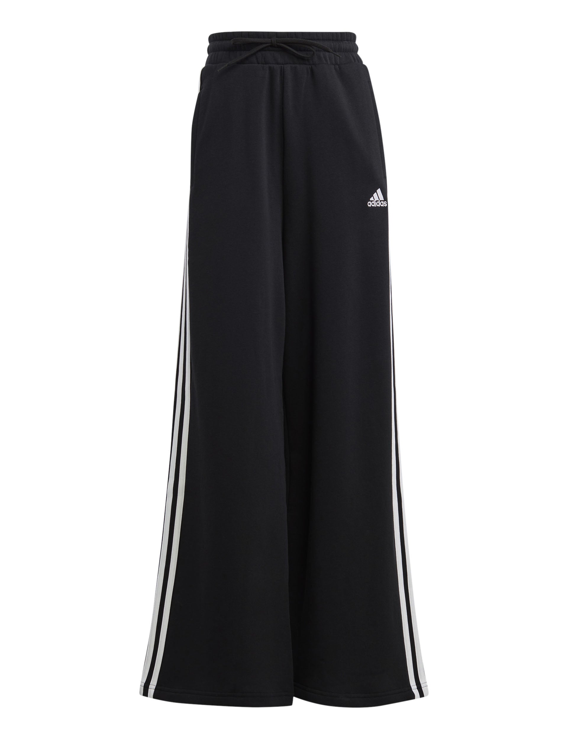 Essentials 3 Stripes French Terry Wide Joggers for Men & Women - Comfortable Black/White Sweatpants for Gym, Lounge & Casual Wear