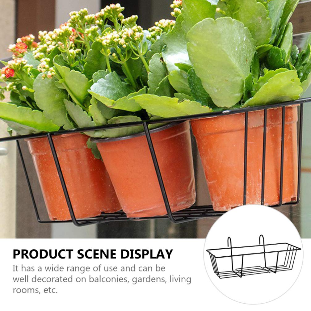Cabilock Black Iron Railing Planter Box - 45 x 22 x 16.8cm Hanging Flower Pot Holder for Deck, Balcony & Fence | Outdoor Metal Hanging Basket for Plants, Herbs & Flowers | Perfect for Patio Decor, Garden Railings & Porch Shelves