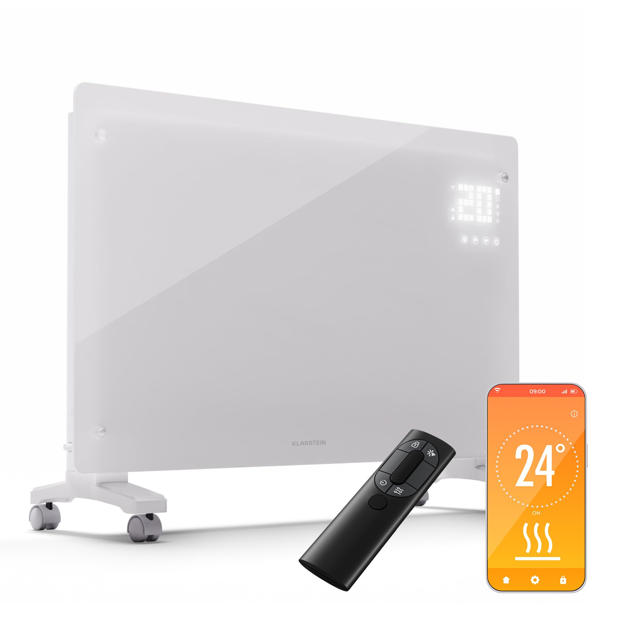 Klarstein 2500W Electric Convector Heater - Freestanding & Wall Mountable Space Heater with Smart App Control, Thermostat & Energy Saving Mode | Perfect for Bedroom, Office & Home Use with Floor Rollers for Easy Mobility