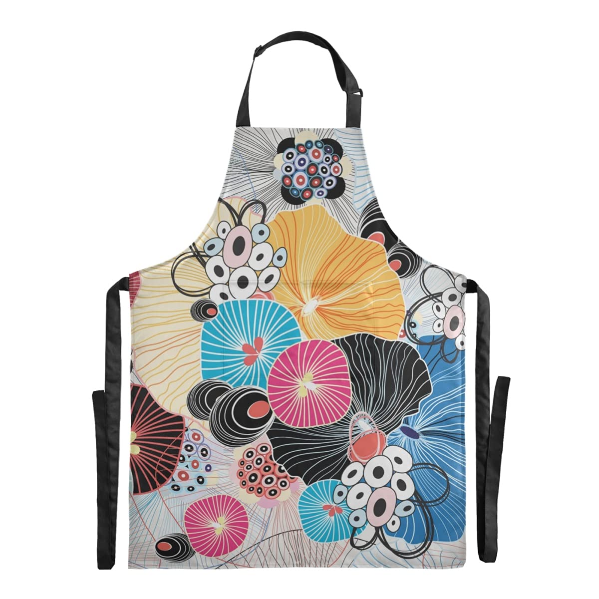 RunningBear Waterproof Flower Print Bib Apron - Adjustable Straps & Large Pocket for Restaurant, Salon, Cafe, Kitchen - Funny Multicolored Apron for Adults & Stepdads - Perfect for Cooking, Baking, Serving & DIY Projects