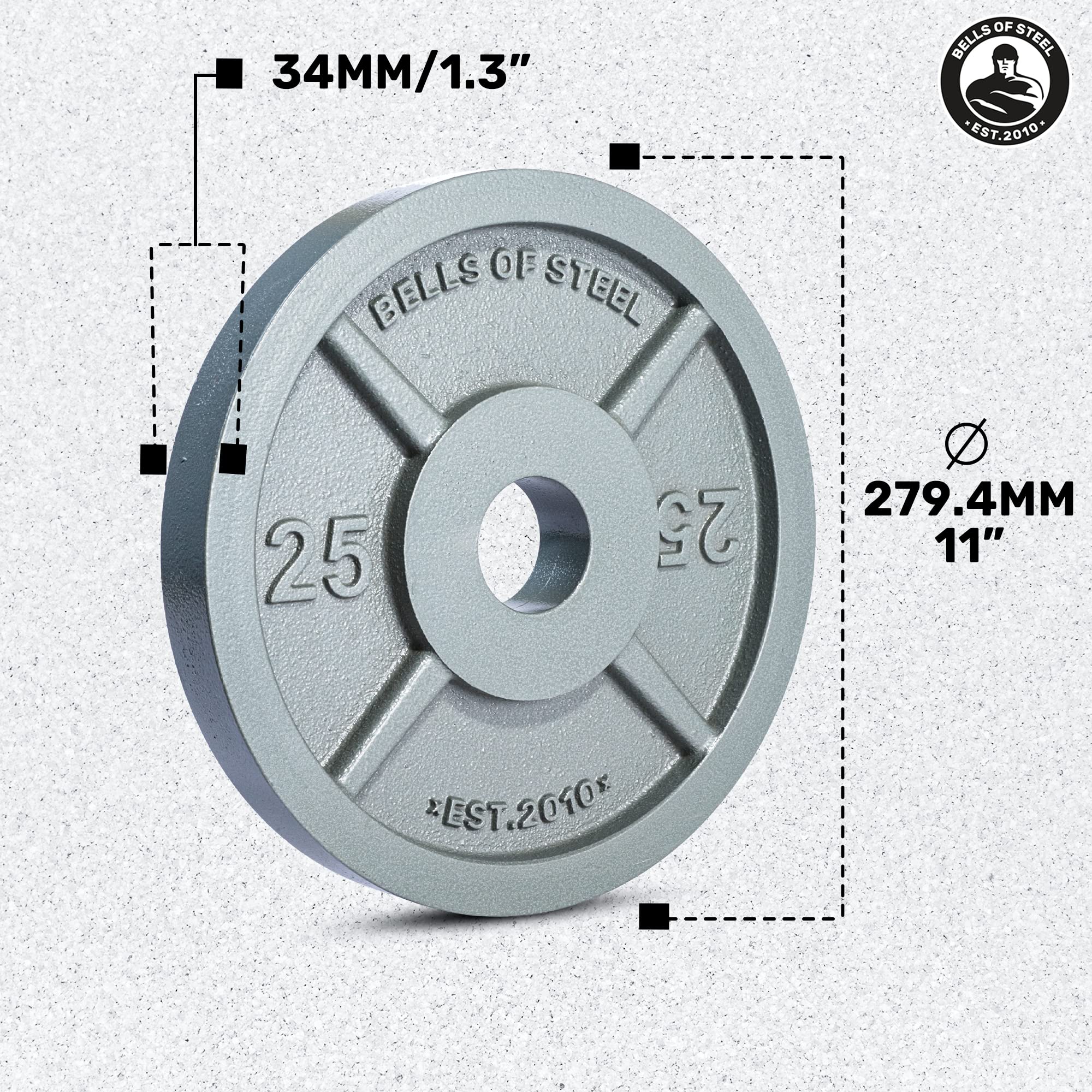 Olympic Weight Plates - Bells of Steel Cast Iron Machined Barbell Weights for Home & Commercial Gym Use - Strength Training Equipment for Deadlifts, Squats, Bench Press & Shoulder Press - Perfect for CrossFit, Powerlifting & Functional Fitness Workouts