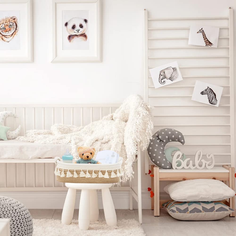 HOSROOME Small Woven Storage Basket - Boho Decor Organizer for Bedroom, Nursery, Living Room & Entryway - Natural Beige Home Organization Solution | Perfect for Toys, Blankets, Magazines & Home Decor