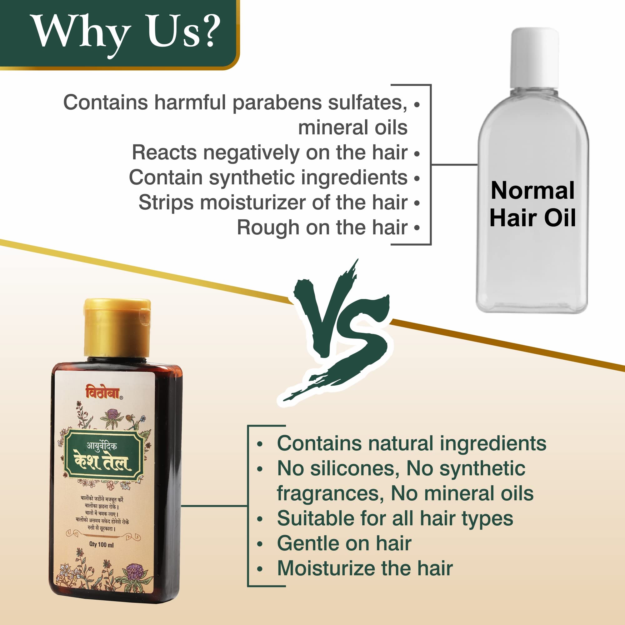 Vithoba Ayurvedic Hair Oil for Men & Women - 100ml | Natural Anti Hair Fall & Hair Growth Treatment | Strengthens, Softens & Thickens Hair | Perfect for Daily Scalp Massage & Hair Care Routine