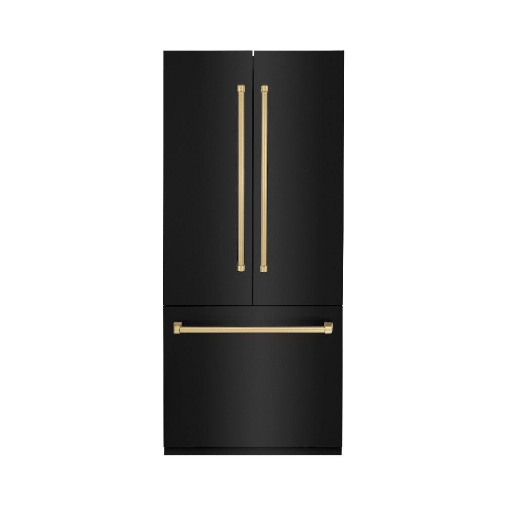 ZLINE Autograph Edition 36 Inch French Door Built-In Bottom Freezer Refrigerator - 19.6 cu ft Capacity, Black Stainless Steel with Champagne Bronze Accents, Water Dispenser & Ice Maker - Perfect for Modern Kitchens, Open Concept Homes & Luxury Appliances Collection