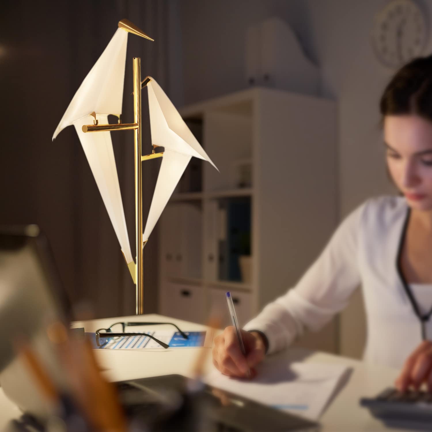 Modern LED Floor Lamp with 2 Birds - 72 Inch Gold Metal Fixtures for Living Room, Bedroom, Dining Room & Office - Adjustable Brightness for Ambient Lighting & Reading