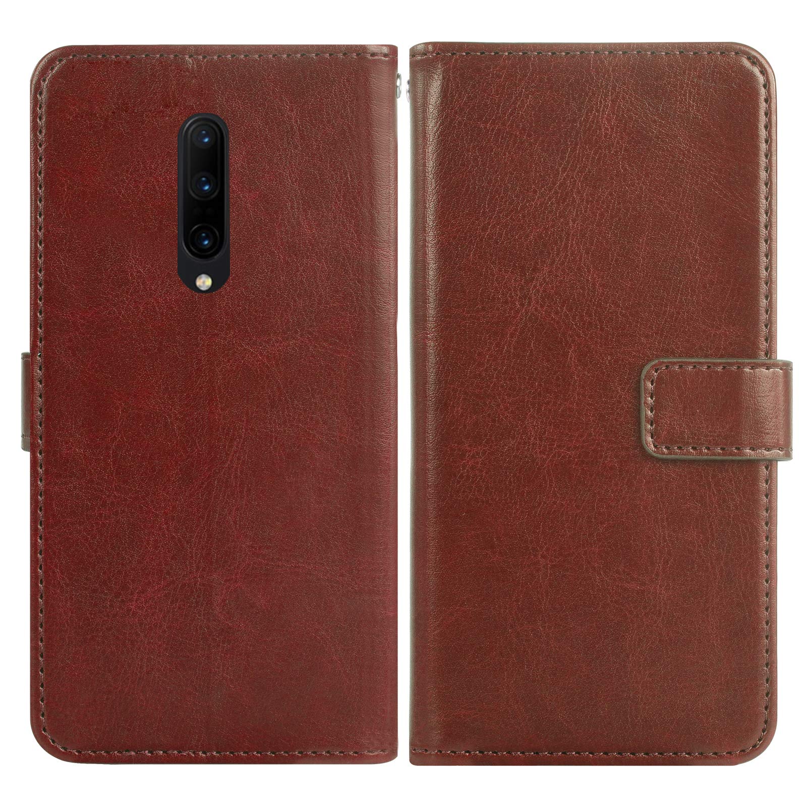 Premium OnePlus 7 Pro Wallet Case with Tempered Glass Screen Protector - Flip Cover with Card Holder & Phone Accessories for OnePlus 7 Pro 5G/1+7/OnePlus7 (Brown) | Perfect for Business Travel & Everyday Protection