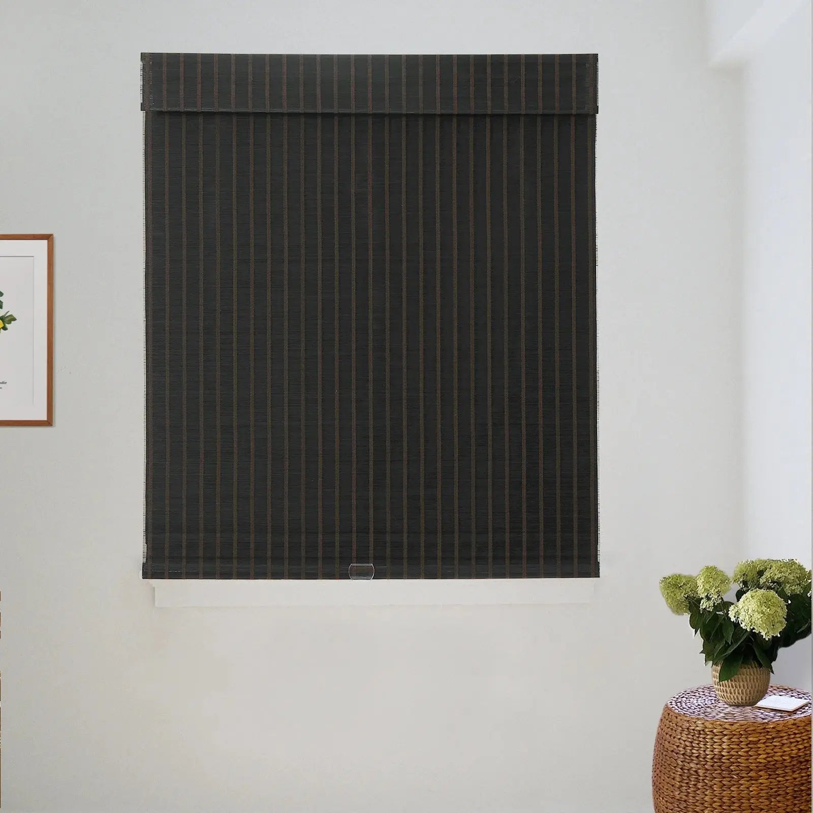 Sybil Bamboo Roman Shade - Black Coffee Window Treatment for Living Room & Bedroom | Eco-Friendly Natural Wood Blinds for Home Decor