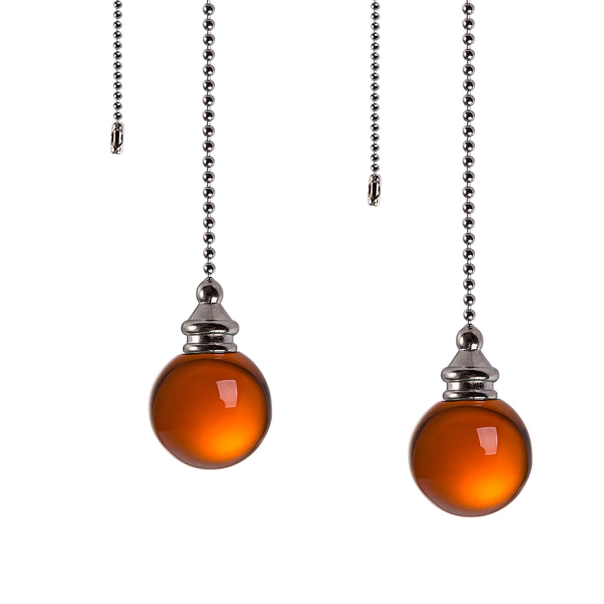 2-Pack Amber Crystal Ball Ceiling Fan Pull Chain Set - 30mm Diameter, 20 Inch Extender with Connector for Home, Wedding & Room Decor - Perfect for Bedroom, Living Room and Porch Fans