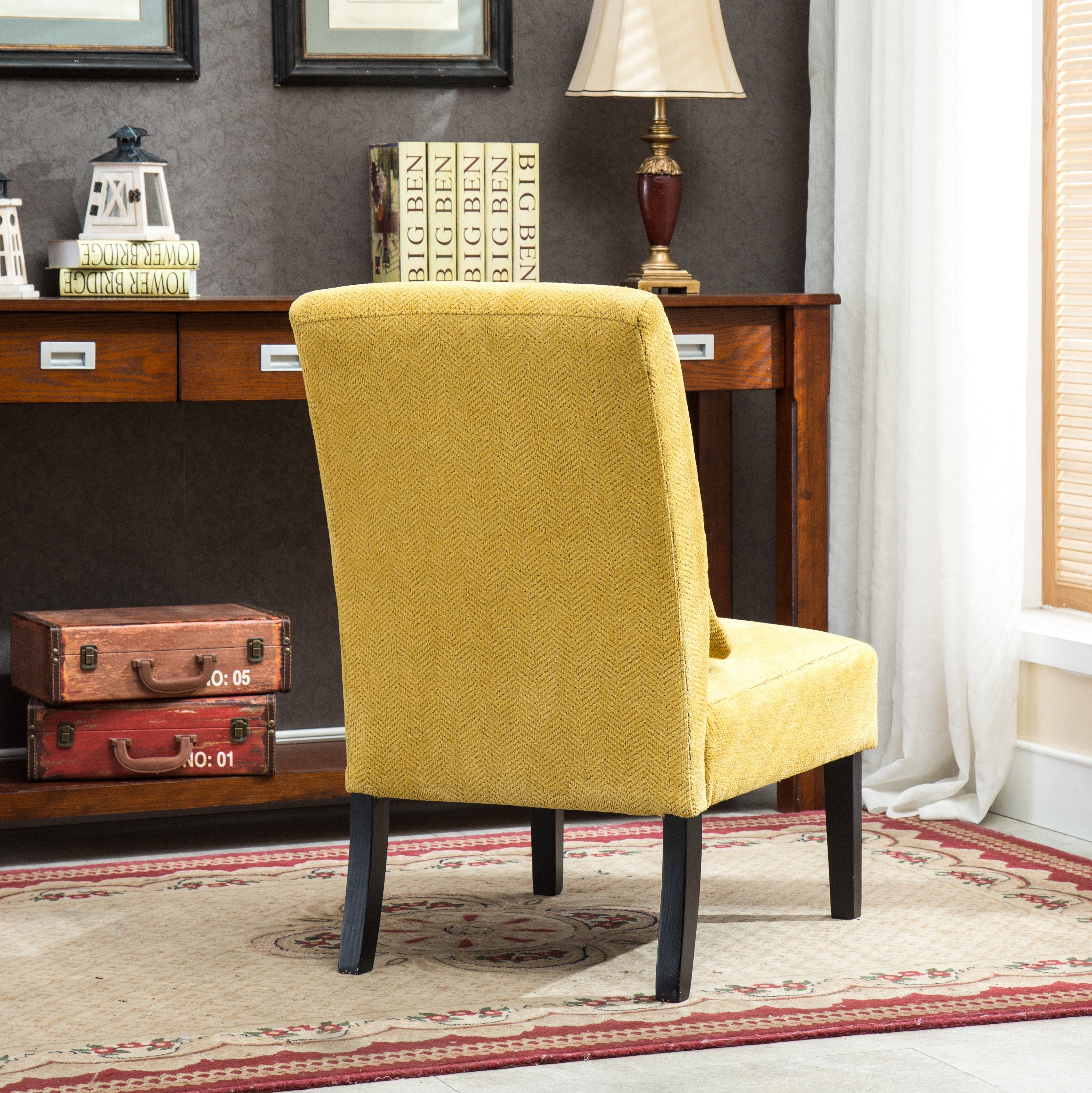 Roundhill Furniture Pisano Chenille Fabric Armless Contemporary Accent Chair with Matching Kidney Pillow - Modern Living Room Seating for Small Spaces, Home Office & Reading Nook