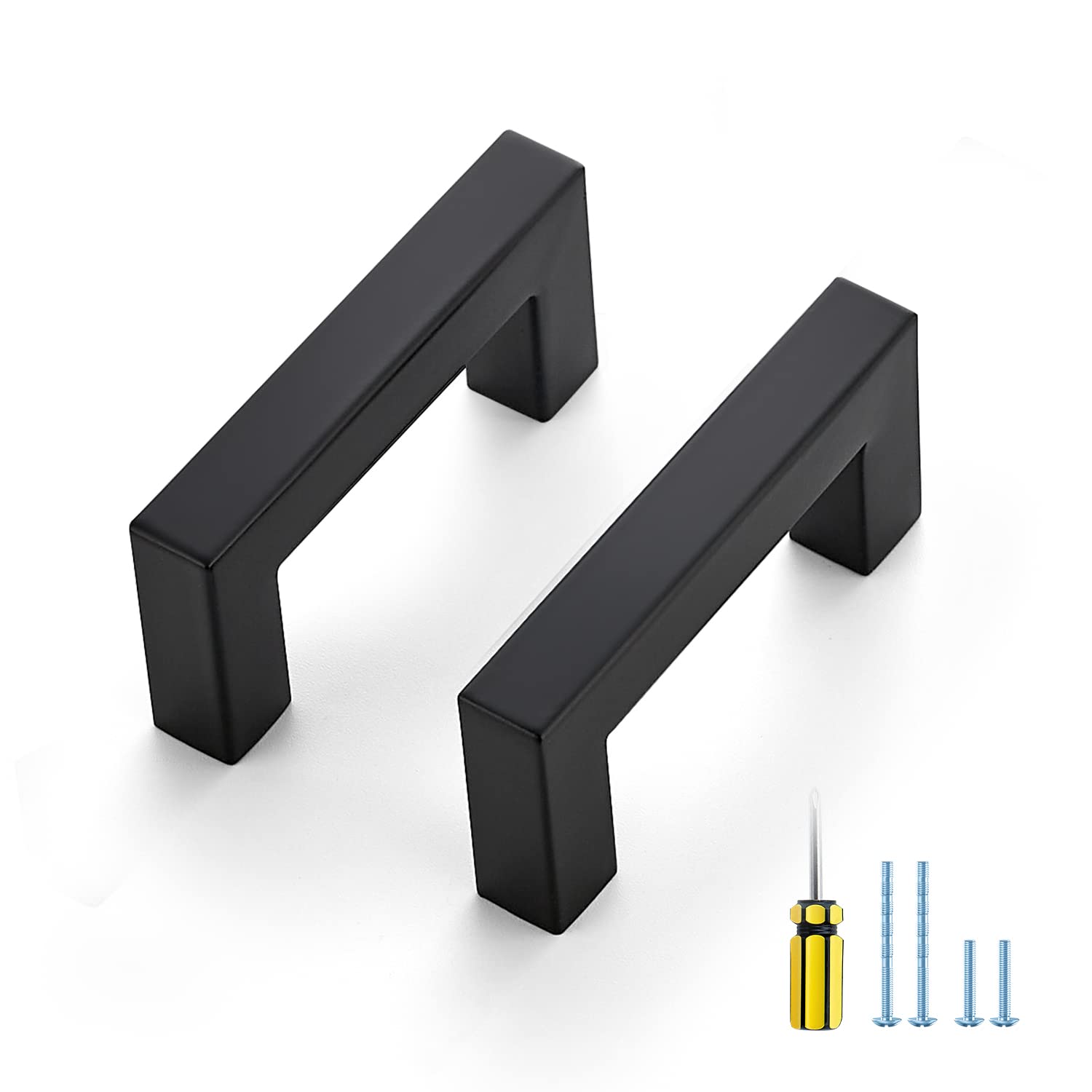 Ravinte 10 Pack 2-1/2 Inch Square Cabinet Pulls - Matte Black Kitchen Cabinet Handles & Drawer Pulls with Screwdriver Included | Durable Hardware for Kitchen, Bathroom, Office & Furniture Upgrade