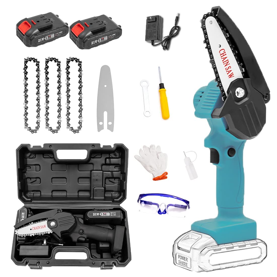 Cordless Mini Chainsaw with Battery & LED Light - 4 Inch Portable Electric Chainsaw for Gardening, Wood Cutting, Outdoor Camping & Survival Tools (Includes Charger)