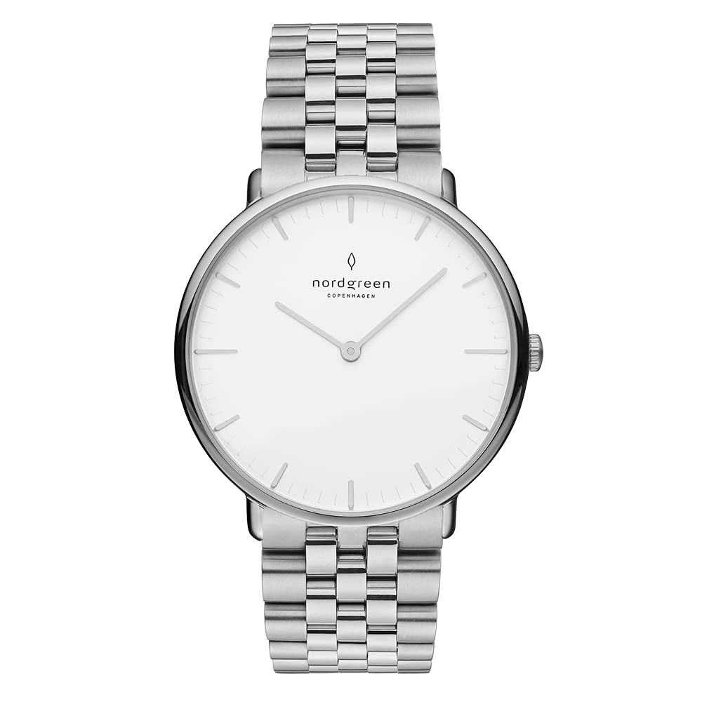 Nordgreen Native Scandinavian Silver Watch for Men & Women - Premium Stainless Steel Timepiece with Interchangeable Leather & Mesh Straps - Perfect for Business, Casual & Formal Occasions