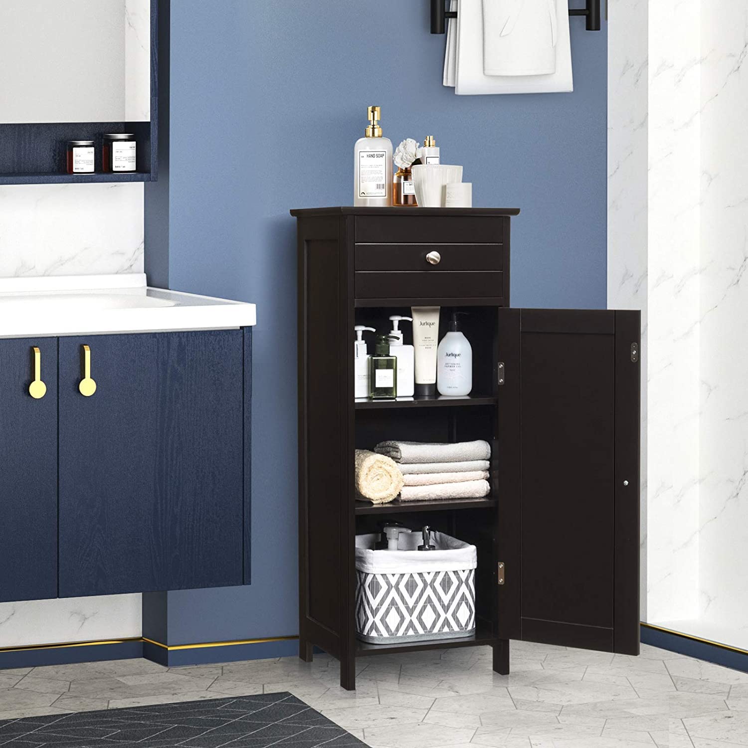 Hysache Bathroom Floor Storage Cabinet - Multifunctional Freestanding Organizer with 3 Shelves for Towels, Toiletries & Cleaning Supplies | Perfect for Small Bathrooms, Laundry Rooms & Closets (Model HW66372)