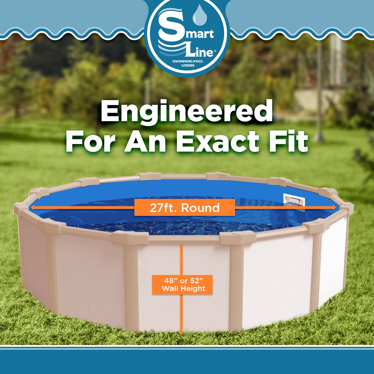 Smartline 27 ft Round Swimming Pool Liner - Heavy Duty 25 Gauge Virgin Vinyl, Swirl Bottom Design for Steel Sided Above Ground Pools | Overlap Style, 48-52 Inch Wall Height | Perfect for Backyard Summer Fun, Family Gatherings & Outdoor Relaxation