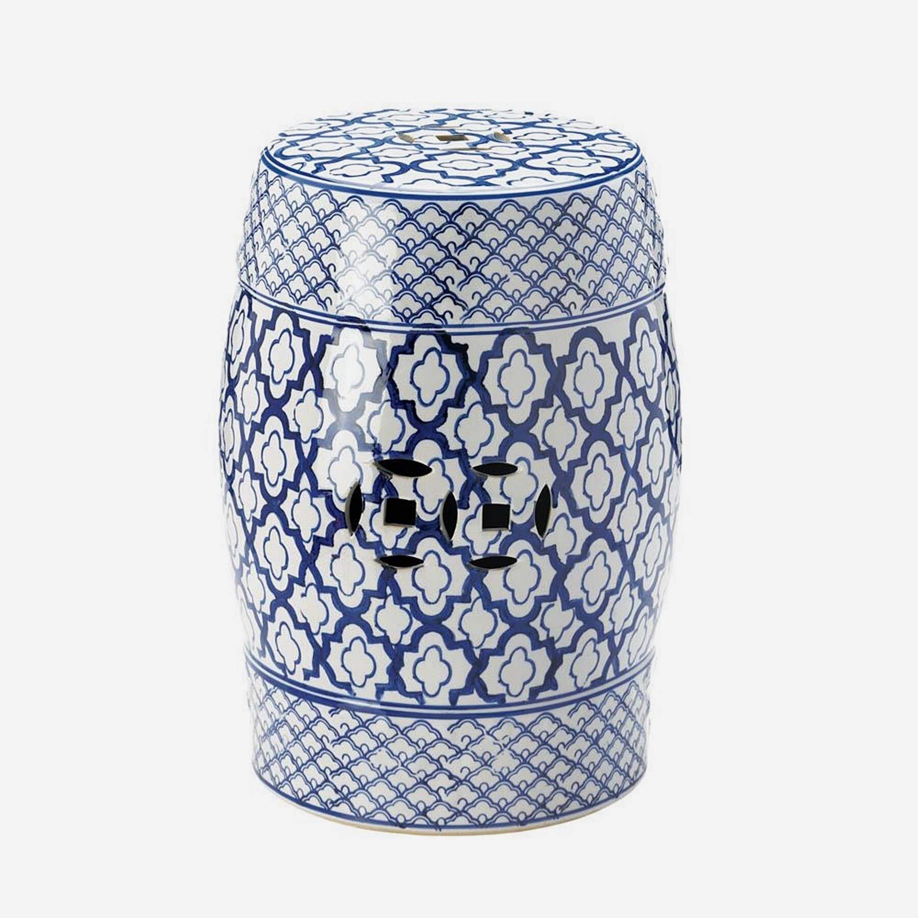 Exotic Patterned Round Ceramic Stool - Handmade Decorative Seat for Home, Garden & Patio | Boho Chic Accent Furniture for Living Room, Bedroom or Outdoor Decor