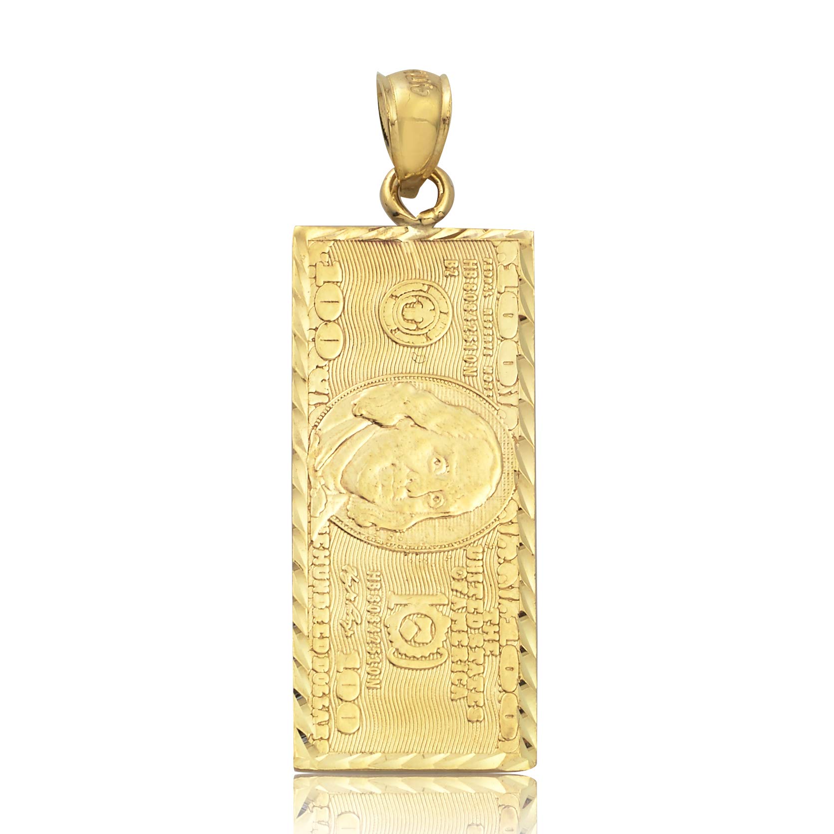 10K Yellow Gold Benjamin Franklin Hundred Dollar Bill Charm Pendant - 1.45