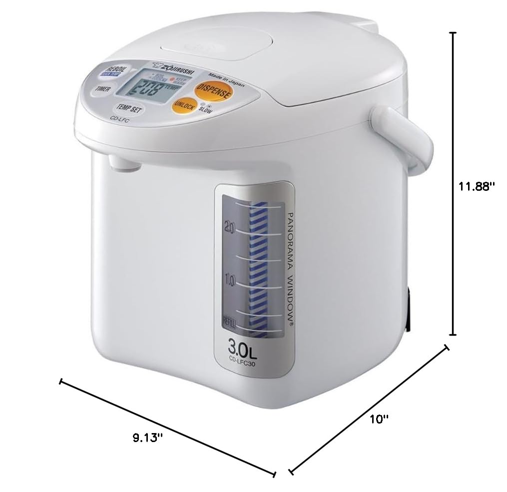 Zojirushi CD-LFC30 3.0L Panorama Window Micom Electric Water Boiler & Warmer, 101 oz, White - Perfect for Home, Office & Tea Brewing
