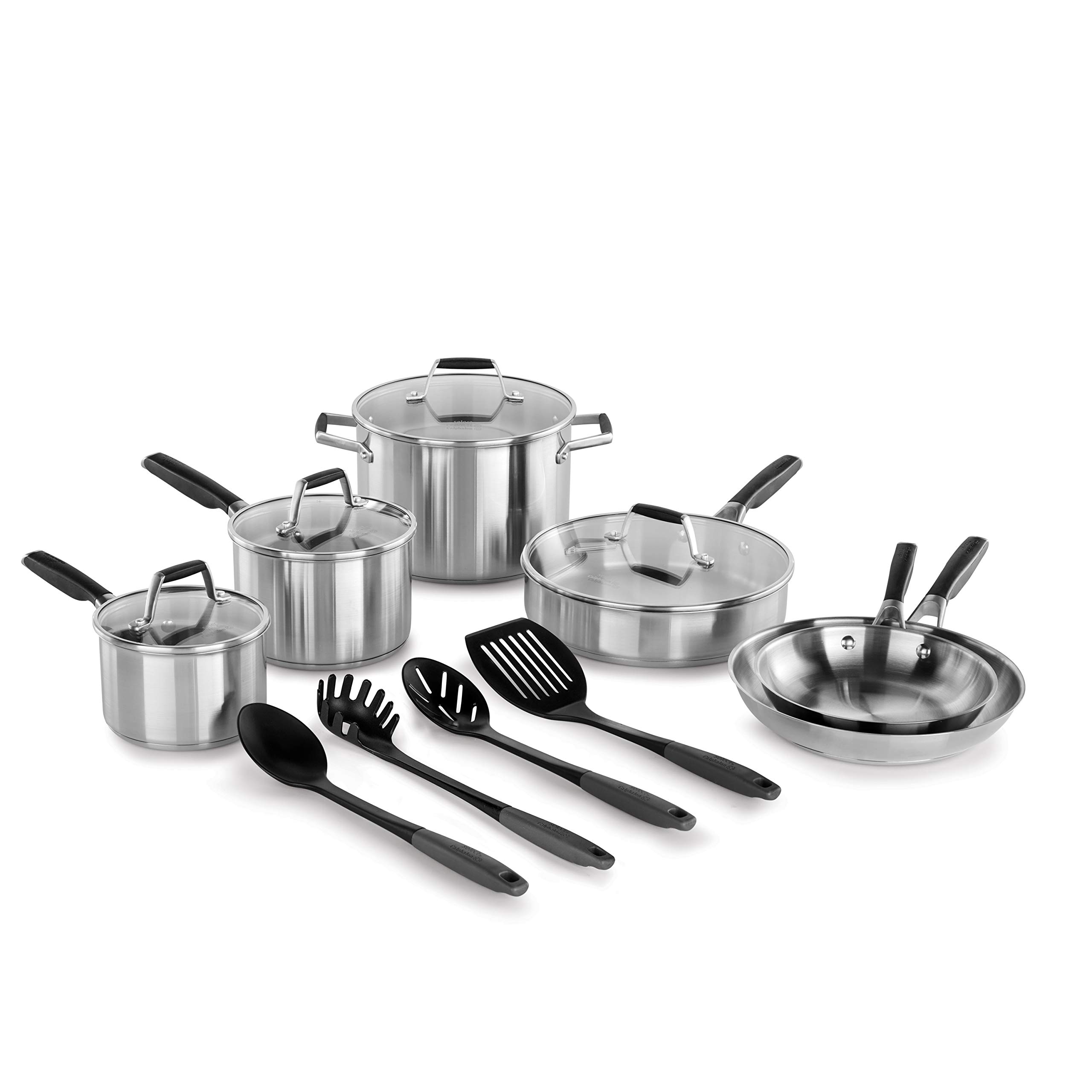 Premium Calphalon Stainless Steel 14-Piece Cookware Set - Professional Grade Pots & Pans for Home Chefs - Perfect for Boiling, Searing, and Everyday Cooking