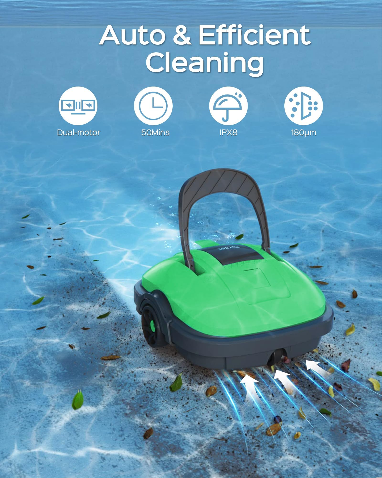 WYBOT Cordless Robotic Pool Cleaner - Automatic Self-Parking Vacuum with Dual-Motor & Powerful Suction | 180μm Fine Filtration System | Ideal for Above Ground & Flat Pools | Perfect for Backyard, Inground & Residential Swimming Pool Maintenance