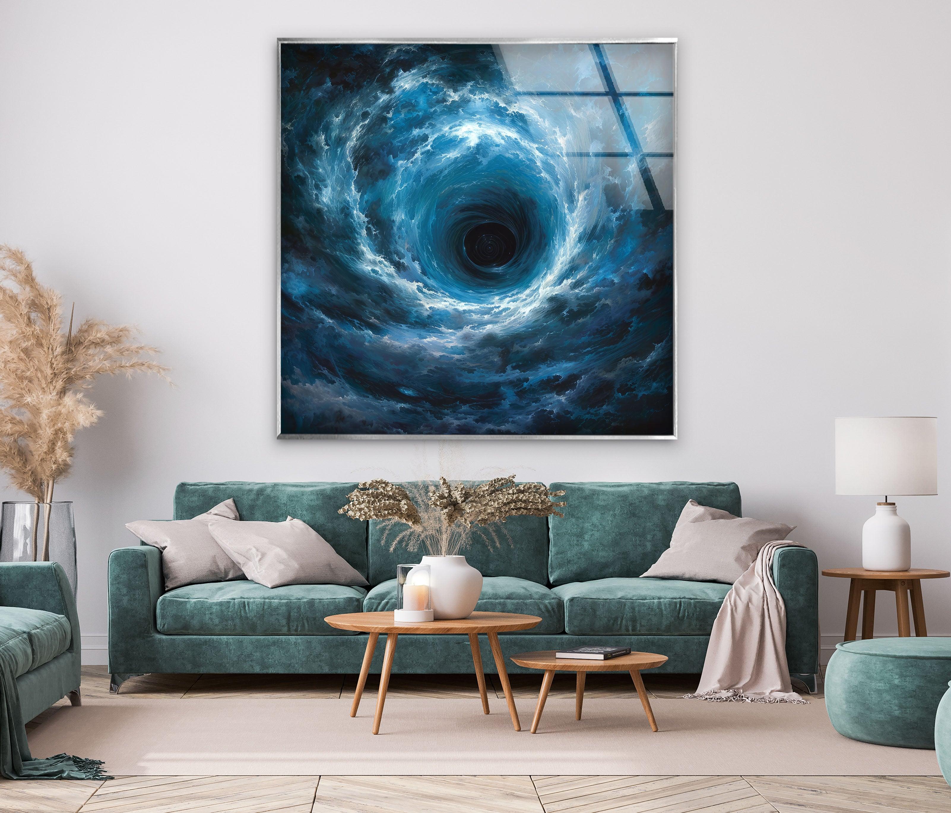 Blue Vortex Glass Wall Art - Handcrafted Modern Home Decor for Living Room, Bedroom & Office - Stunning 3D Glass Sculpture for Unique Interior Design